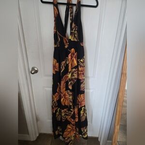 Tropical Black and Orange Maxi Dress